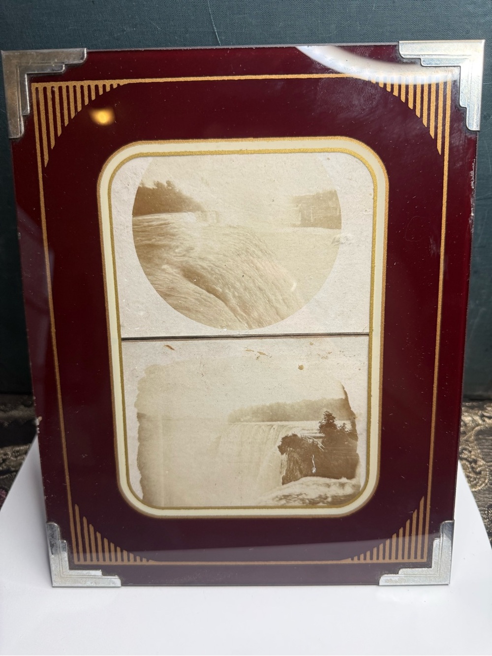 Antique 1897 Niagara Falls Cabinet Cards Framed in Art Deco Standing Frame